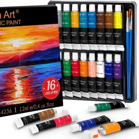 A2021-02 Aen Art Acrylic Paint Set For Pumpkin 0.04 Fl Oz Pack Of 16 Basic
