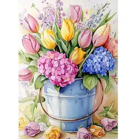 Airdea Zdf20250301rsg005 Flowers Diamond Art Painting Kits For 12x16 Inches Pink Blue Yellow