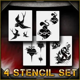 Airsick Stencils 723810976555 Tattoo Flash Set Airbrush Stencil Template