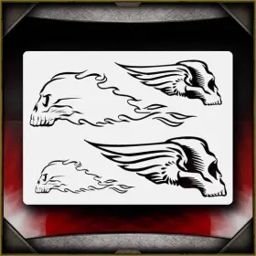 Airsick Stencils 723810976944 Wing And Fire Skulls Airbrush Stencil Template