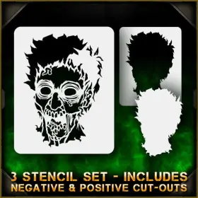 Airsick Stencils 723810977064 Zombie Head 2 - Airbrush Stencil Template Zombies