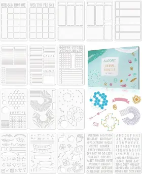 Stjs02 Alodny 16 Pcs Journal Stencils Set - Time Saving Bullet Journaling Supplies/acce