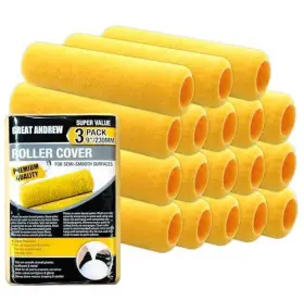 43551-118085 Andrew 18 Pcs Paint Roller Covers 9 Inch For Painting Walls Ceiling 3/8 Nap Yellow #2