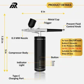 Archiluxe 783495602156 Cordless Airbrush Kit Upgraded Rechargeable Compressor 30 Psi For Ar #3