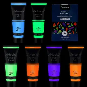 Ato-ap06119 Artecho Glow In The Dark Paint 6 4.05 Fl Oz Pack Of 1 Glow&neon-6 Colors