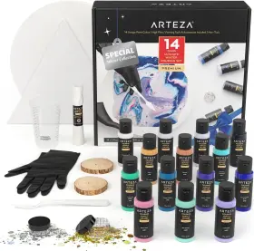 Artz-4511 Arteza Acrylic Pouring Paint Kit 14 Glossy Colors 28 Piece Set Multicolor