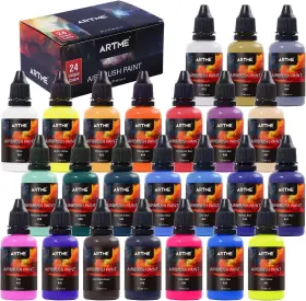 Airbrush-24 Artme 24 Colors Airbrush Paint Set Include Metallic And Neon Opaque Wa