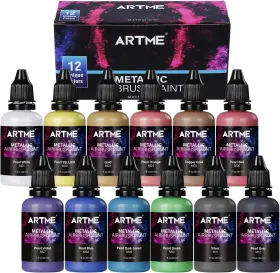 Mab12 Artme Airbrush Paint 12 Metallic Colors Set Opaque And Water Based