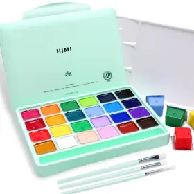 Miya-24 Artme Himi Gouache Paint Set 24 Colors X 30ml Unique Jelly Cup Design With 3 Green