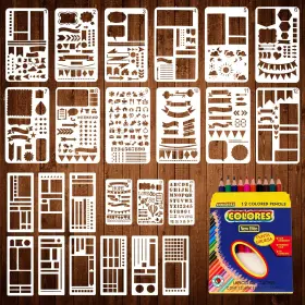 At700002 Bafeil 24piece Journal Stencils Planner Templates With Colored Pencils Ru