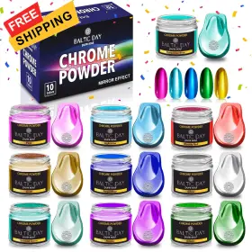 Baltic Day 603787758111 Premium Chrome And Metallic Pigment 10 Colors Mirror 1g 2g Each