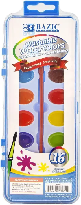 Bazic Products 764608034057 Watercolor With Brush Semi Moist 16 1 Count Pack Of Colors