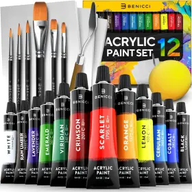 Baps12b6c3 Benicci Complete Acrylic Paint Set 12 Rich 0.21 Fl Oz Pack Of 23 Multicolor