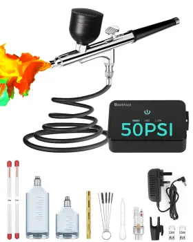 Boostool 717504504919 50 Psi Airbrush Kit With Air Compressor High Pressure Portable Brush Gun