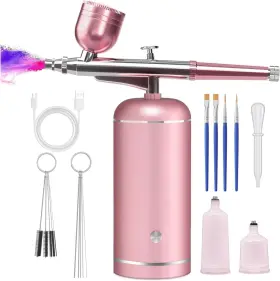 D1ad Brand Loisvi Airbrush Kit With Compressor - 48psi High-pressure Non-clogging Medium Pink