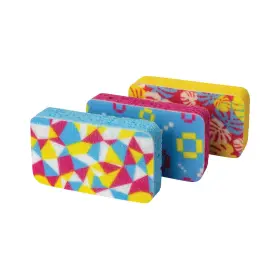15476 Branded 3 Pack Cellulose Scrub Sponges Plum Lime Orange Print Kitchen Cleaning Pads New