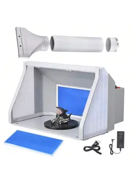 9854635 Byootique Portable Airbrush Paint Spray Booth Kit Pro Set With Turn Table Powerful Fan