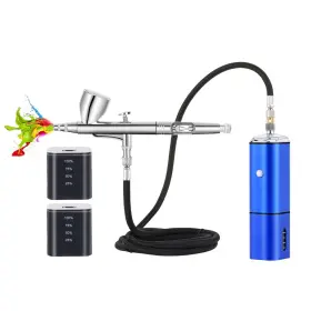 Casubaris 653998056544 Auto Stop Cordless Airbrush Kit With Compressor Rechargeable Dual Action