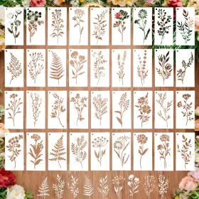Yhmb-36 Ceblish 36 Pcs Flower Stencils For Painting On Wood 6x3 Inch Reusable Wildflower Ste