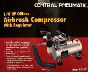 93657 Central Pneumatic 1/8 Hp Oilless Airbrush Compressor With Regulator