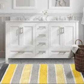 B030-8 Chardin Llc Cordural Stripe Bath Rug Runner With Skid 24 Inch X 60 Yellow-grey #3
