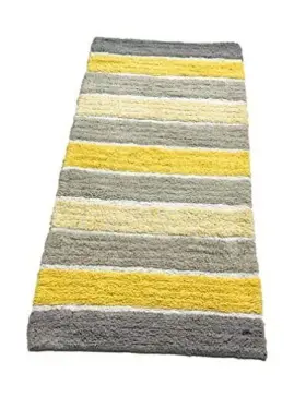 B030-8 Chardin Llc Cordural Stripe Bath Rug Runner With Skid 24 Inch X 60 Yellow-grey