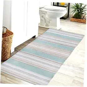 B055-1 Chardin Llc Maui Bath Rug Runner With Skid Resistant Latex Spray Underneath. Coastal Blue