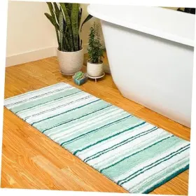 B055-7 Chardin Llc Maui Bath Rug Runner With Skid Resistant Latex Spray Underneath. White Green