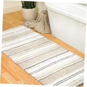 B055-8 Chardin Llc Maui Bath Rug Runner With Skid Resistant Latex Spray Underneath. White-beige