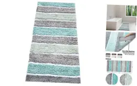 Chb030-4 Chardin Llc Cordural Stripe Bath Rug Runner With Skid Resistant Latex Spray Mint Green