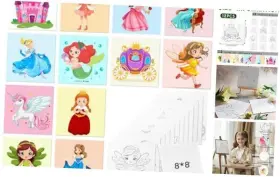 Ca0009 Chilart 12 Pack Pre Drawn Canvas To Paint For Kids Adults 8x8 Inch Cute Princess