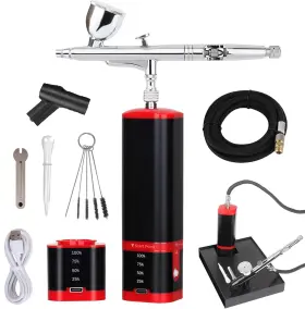 Cp-90d-318s Color Peak Cordless Airbrush Kit With Air Brush Holder Replaceable 2pcs Batteries Powered P