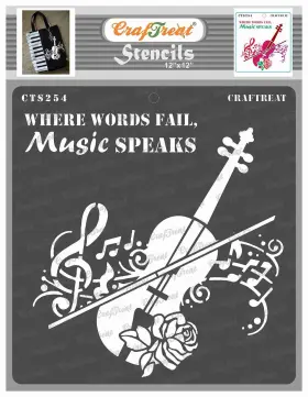 Cts254 Craftreat Reusable Music Stencils For Painting Large 12x12 Inch Notes Violin Template