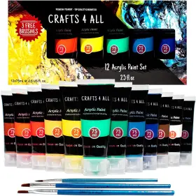 Crafts 4 All 715854667728 Acrylic Paint Set For Adults And Kids - 12 2.53 Fl Oz Pack Of Assorted