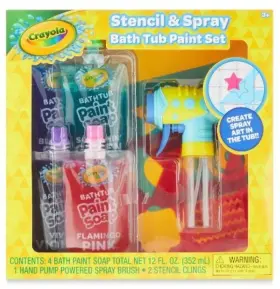 Crayola 889628168909 Stencil And Spray Bathtub Paint Set 4 Paints 2 Stencils 1 Brush