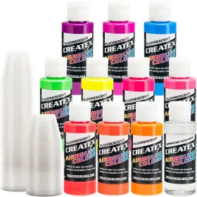 Createx 844926010008 Kit-f10 Flourescent 10 Airbrush Colors 2 Oz Bottles