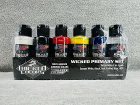 W101-00 Createx Colors - Wicked Primary Acrylic Airbrush Paint Set Six 2oz Bottles G #2