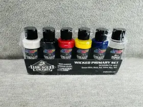 W101-00 Createx Colors - Wicked Primary Acrylic Airbrush Paint Set Six 2oz Bottles G