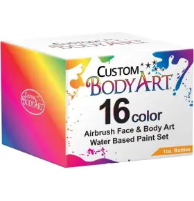 Custom Body Art 844927040202 16 Color 1oz Airbrush Face And Paint Kit Water-based Temp Tattoo