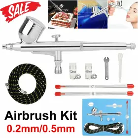 Wd-130t Eeekit Dual Action Gravity Feed Airbrush Kit Spray Gun Compress Paint Art Set 0.2/0.5mm