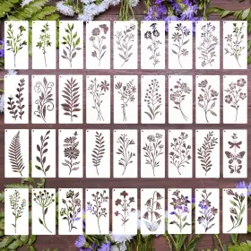 Eeocwf Ee-zwhb-01 36 Pcs Wildflower Stencils For Painting On Wood And Canvas 6x3 Inch Reusable B