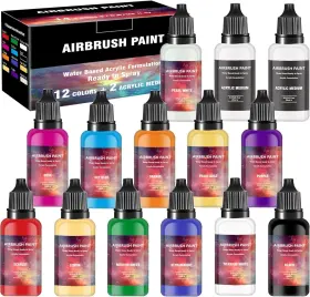 Z-2007 Ekoherr Airbrush Paint - 12 Colors Set With 2 Tinner Plastic And Wood Acry