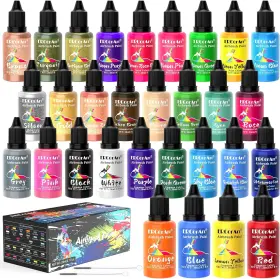 Erc-ab-001 Ercorart Airbrush Paint Set - 30 Colors Ready To Spray Kit With 2 Cleaning Brush