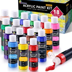 Ap-020 Essenson 18 Colors Acrylic Paint Set 2oz Bottles For Canvas Rock Wood Fabric Crafts