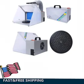 Etsg 699938543934 Portable Airbrush Paint Spray Booth Kit With Led Lights Turn Table Filter Hose