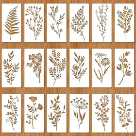 241840-fpus Fampery 18pcs Mixed Stencils For Painting Leaf And Flower Stencil Crafts Reusable