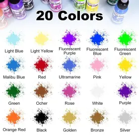 Fap20-na Fansarriche Airbrush Paint 20 Colors Acrylic Air Brush Kit Water-based Opaque And #2