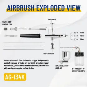 Ag-134k Fengda 073487211528 Timbertech Airbrush Dual-action Gravity Feed Side Air #3