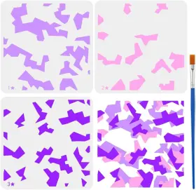 Diy-wh0394-0412-us18 Fingerinspire 3 Pcs Layered Camouflage Stencil With A Paint Brush 11.8x11.8inch