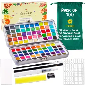 Wcp-100 Flynxo Watercolor Paint Set 100 Colors Includes Pack Of Multicolor